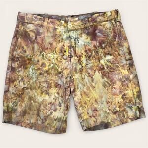 Custom Tie Dye Men's Chino Shorts Size 34 J Crew Yellow Brown Ice Dye Festival